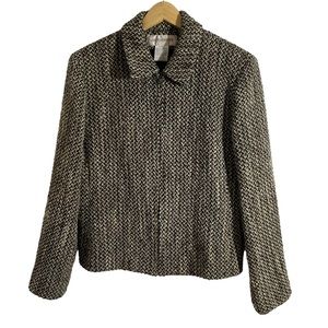 Jones New York Vintage Shades Of Brown Wool Silk Tweed Zip Up Blazer, Size 10